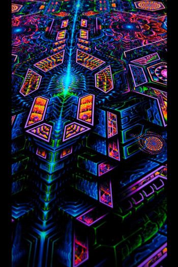 Флуоресцентное фрактальное полотно «Exo Molecular Mind»