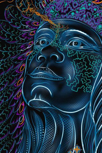 Мужская черная футболка с авторским принтом «Шаман»