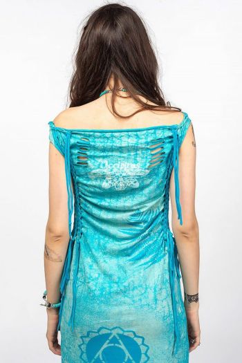 Бирюзовое платье со шлейфом Пиретрум