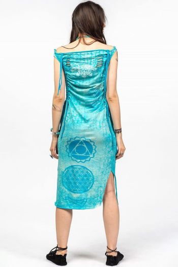 Бирюзовое платье со шлейфом Пиретрум