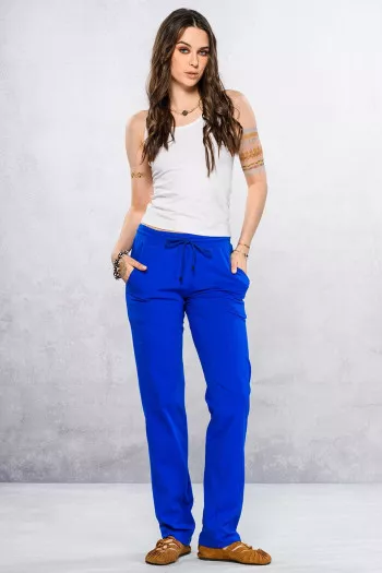 Синие трикотажные штаны для йоги и спорта из хлопка «Тландианта»