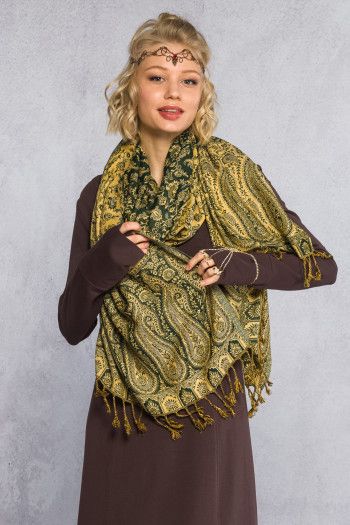 Кашемировый шарф с этно орнаментом в стиле пейсли