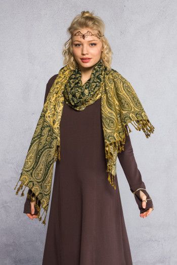 Кашемировый шарф с этно орнаментом в стиле пейсли