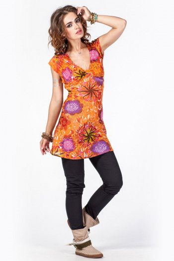 Индийское платье-туника Оранжевая фиеста