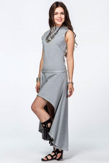 Серое асимметричное платье из футера