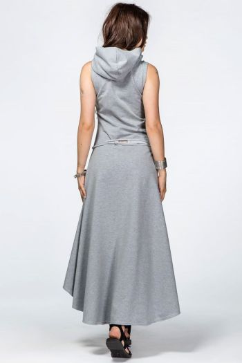 Серое асимметричное платье из футера