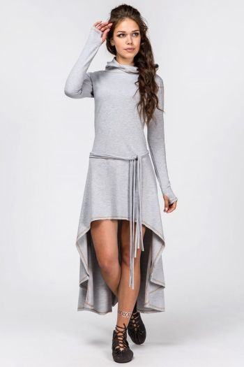 Серое асимметричное платье
