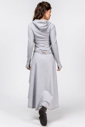 Серое асимметричное платье