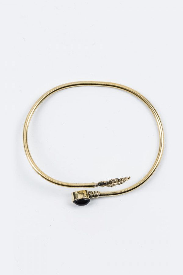 Браслет перо с камнем Черная жемчужина
