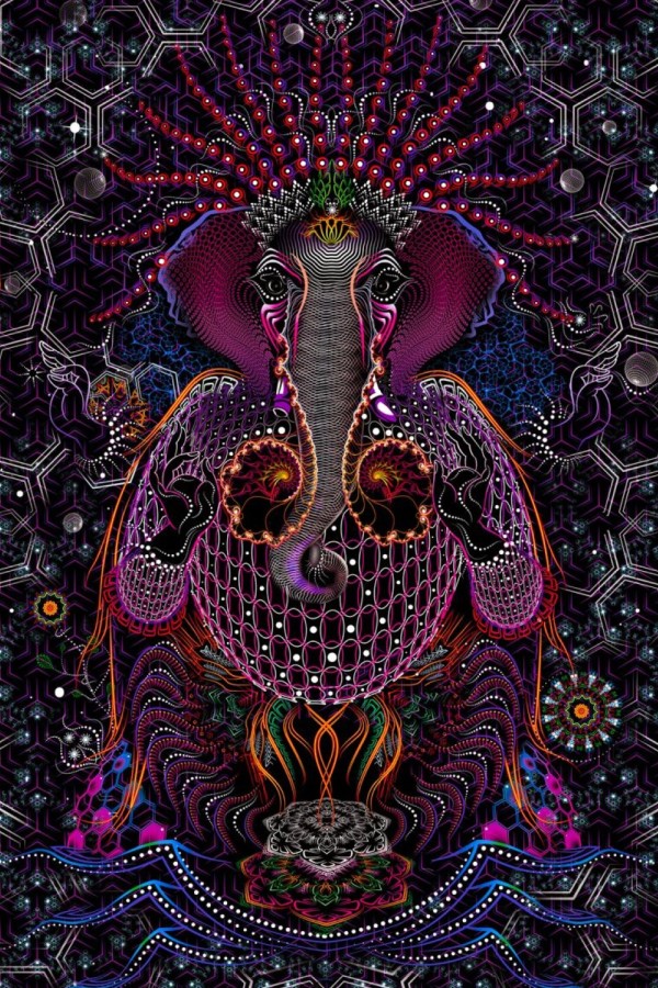 Флуоресцентный психоделический гобелен «Ganesh»
