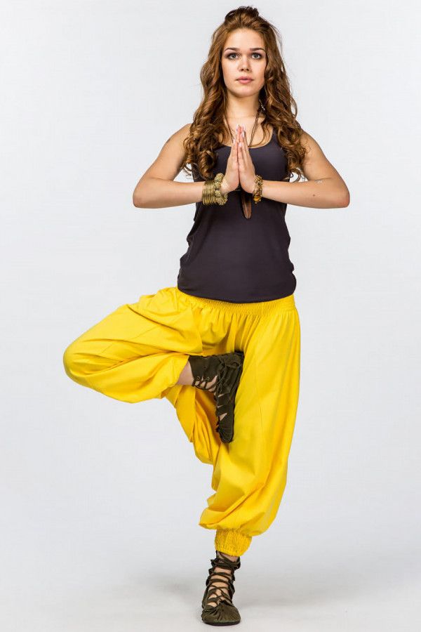 Женские штаны афгани из натурального трикотажа, желтого цвета