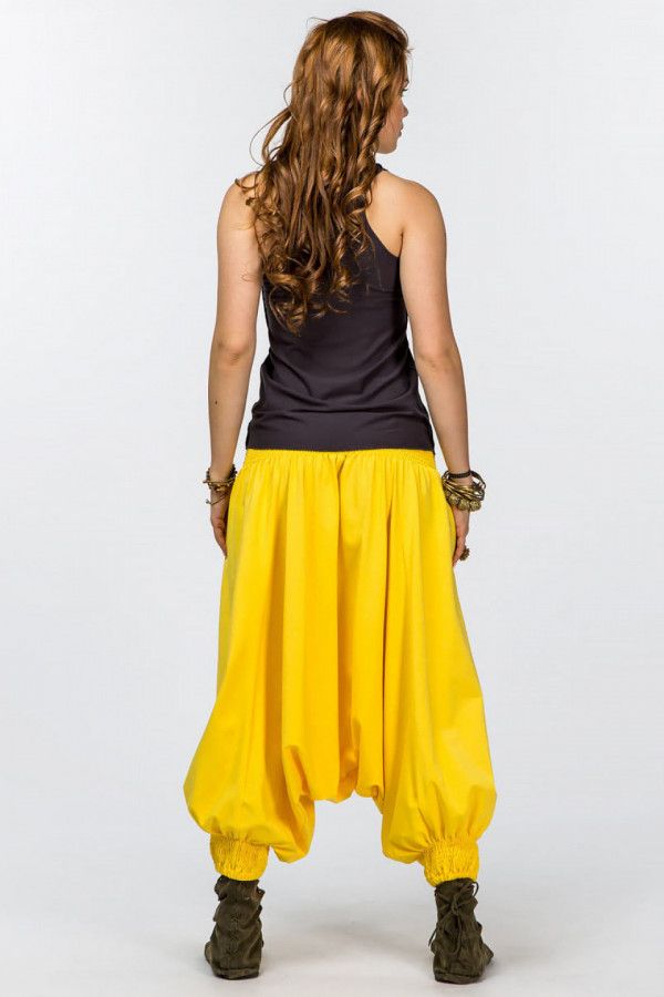 Женские штаны афгани из натурального трикотажа, желтого цвета