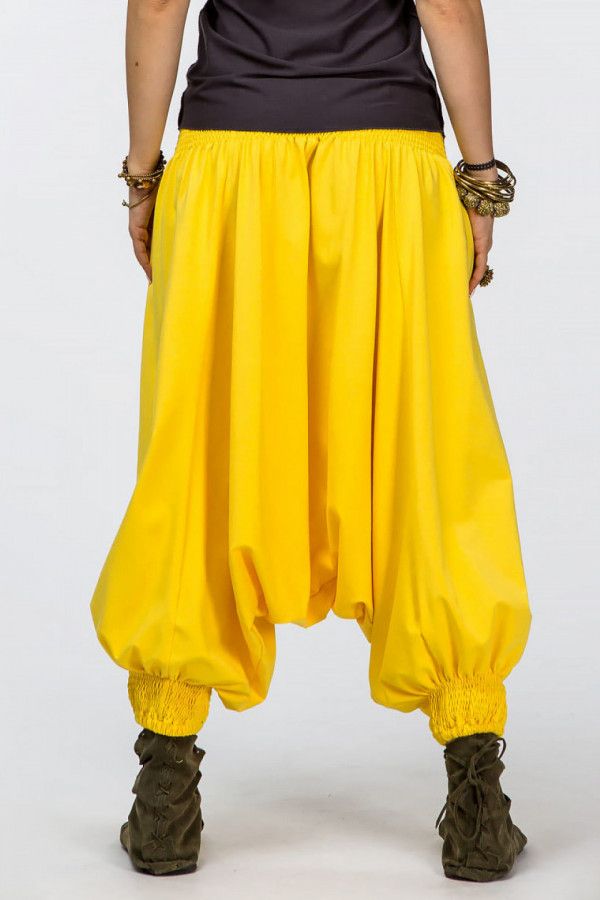 Женские штаны афгани из натурального трикотажа, желтого цвета