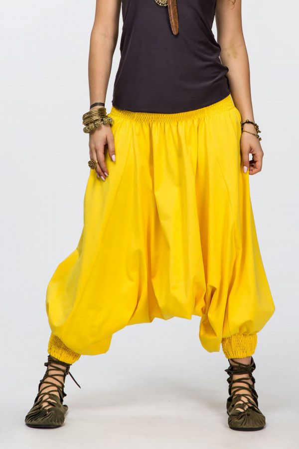 Женские штаны афгани из натурального трикотажа, желтого цвета