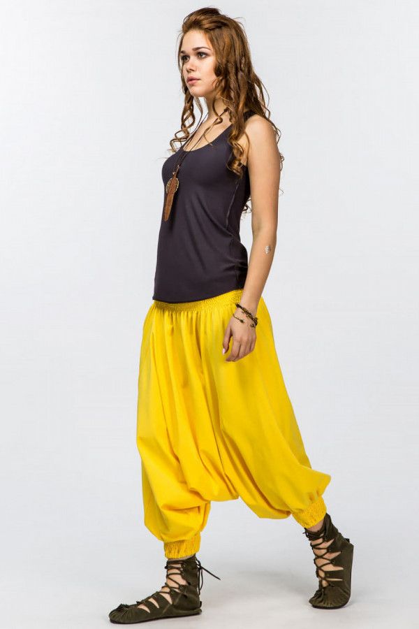 Женские штаны афгани из натурального трикотажа, желтого цвета