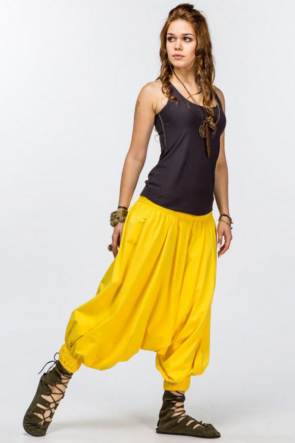 Женские штаны афгани из натурального трикотажа, желтого цвета