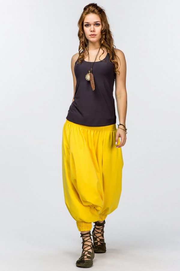 Женские штаны афгани из натурального трикотажа, желтого цвета