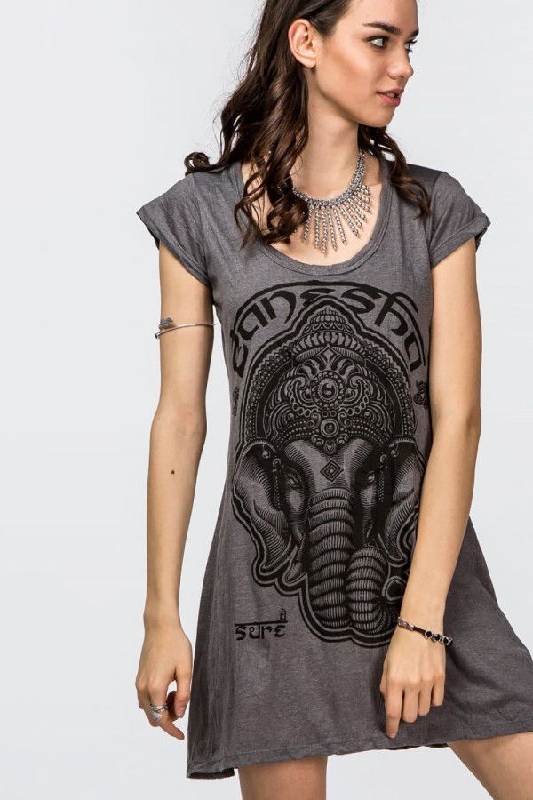 Хлопковое платье с этно принтом Ганеш «Уграсена»