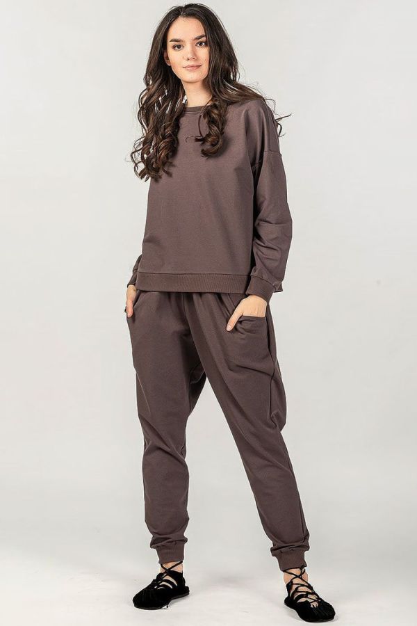 Женские штаны галифе из натурального футера кофейного цвета – Мангостин