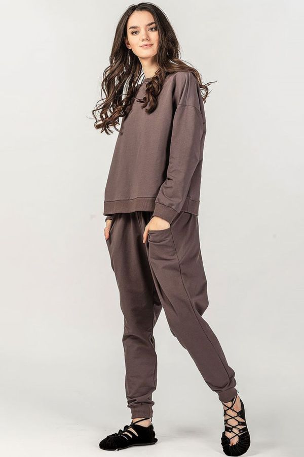 Женские штаны галифе из натурального футера кофейного цвета – Мангостин