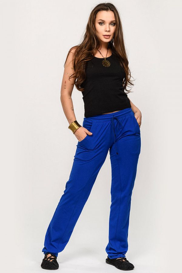 Синие трикотажные штаны для йоги и спорта из хлопка «Тландианта»