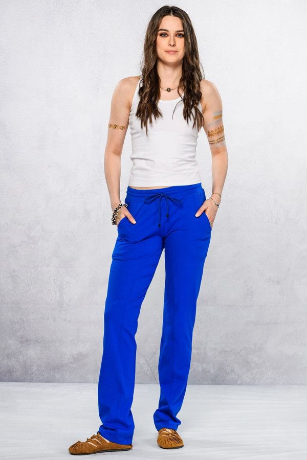 Синие трикотажные штаны для йоги и спорта из хлопка «Тландианта»