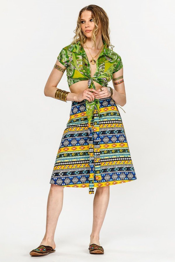 Яркая этническая юбочка на завязках из натурального хлопка «Этника»