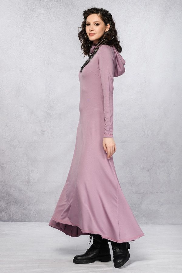 Длинное платье из натуральной ткани бамбук. Цвет пыльная роза – «Эвкоммия»