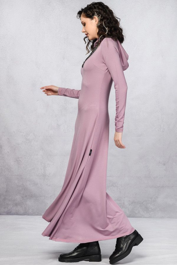 Длинное платье из натуральной ткани бамбук. Цвет пыльная роза – «Эвкоммия»