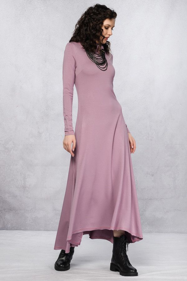 Длинное платье из натуральной ткани бамбук. Цвет пыльная роза – «Эвкоммия»
