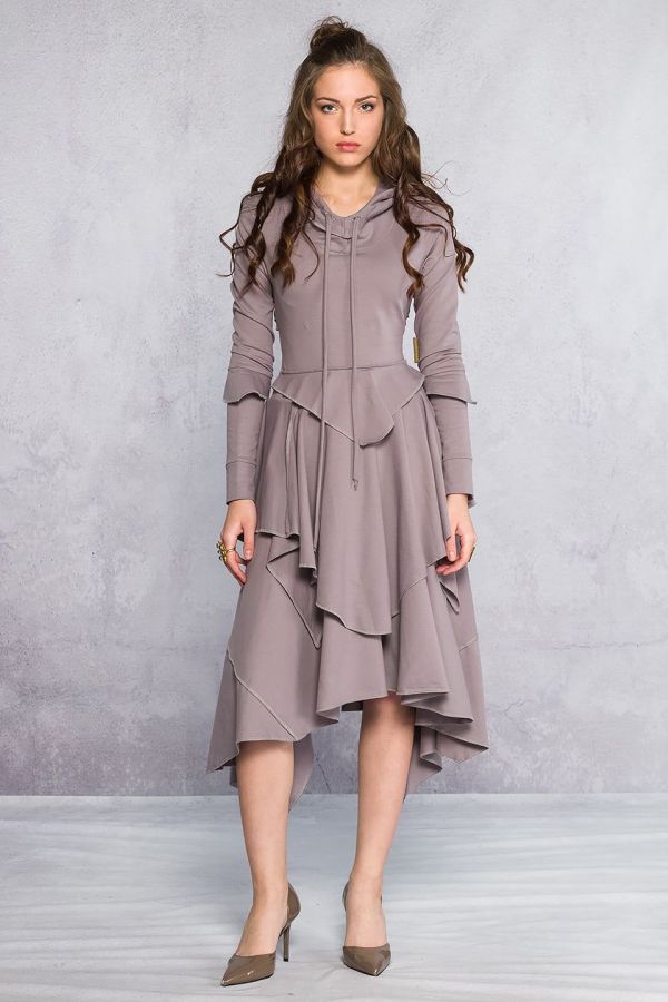 Серое бохо платье Хильда