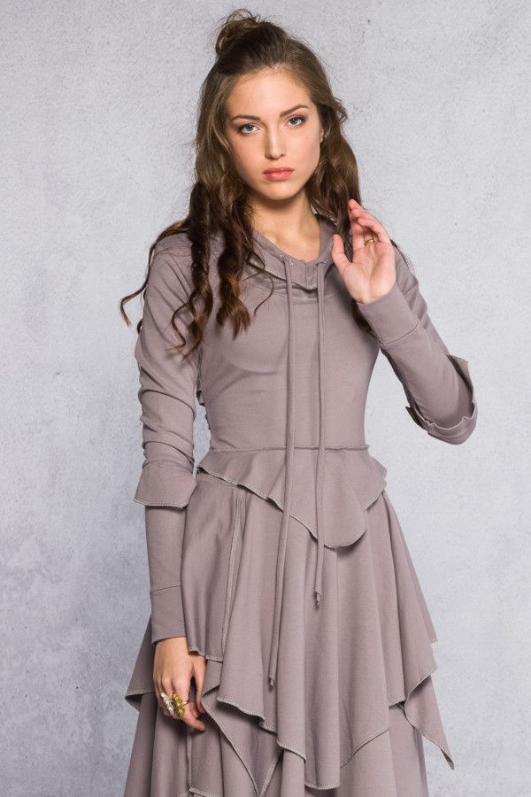 Серое бохо платье Хильда