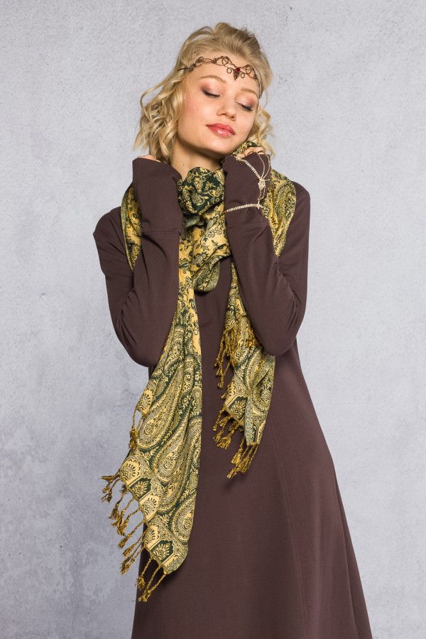 Кашемировый тонкий шарф с этно орнаментом в стиле пейсли