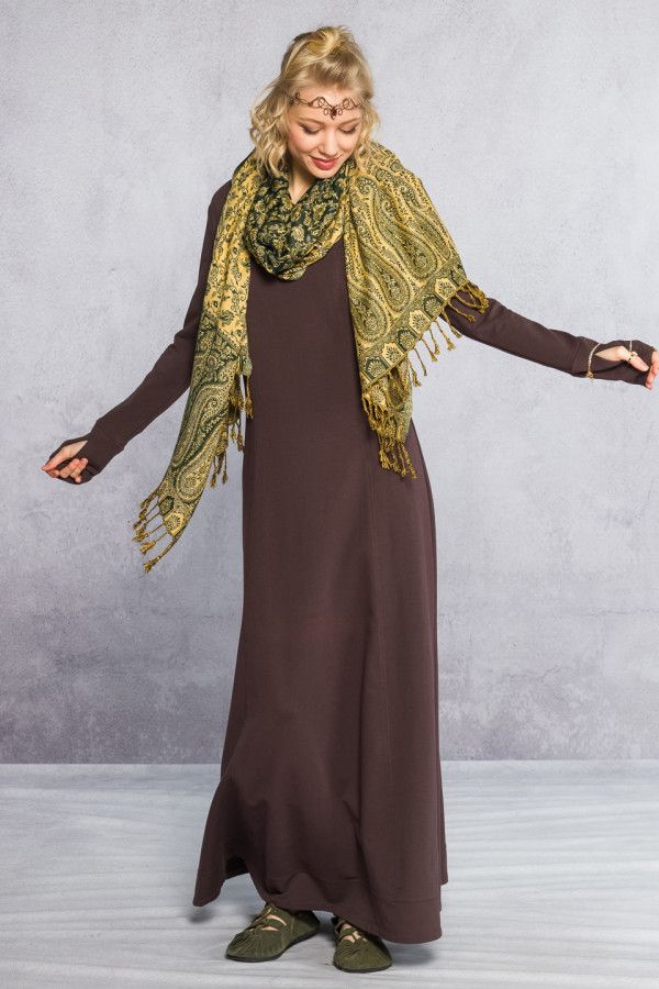 Кашемировый тонкий шарф с этно орнаментом в стиле пейсли