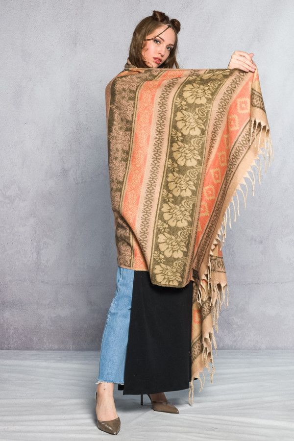 Теплый шарф Ажурные цветы