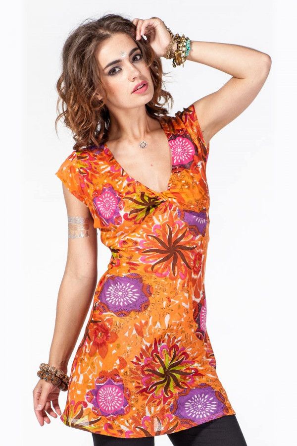 Индийское платье-туника Оранжевая фиеста