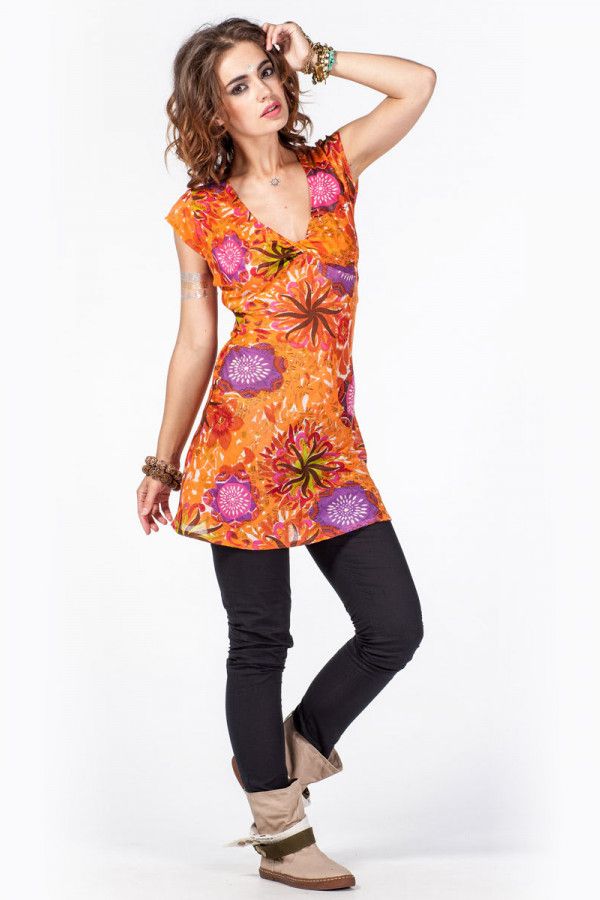 Индийское платье-туника Оранжевая фиеста