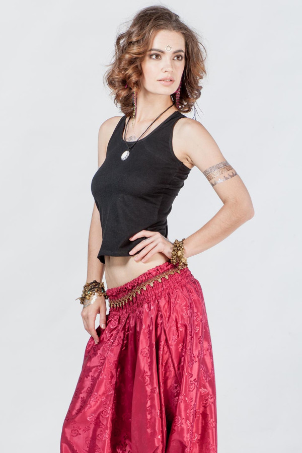 Женская чёрная майка борцовка из хлопка – Каладиум