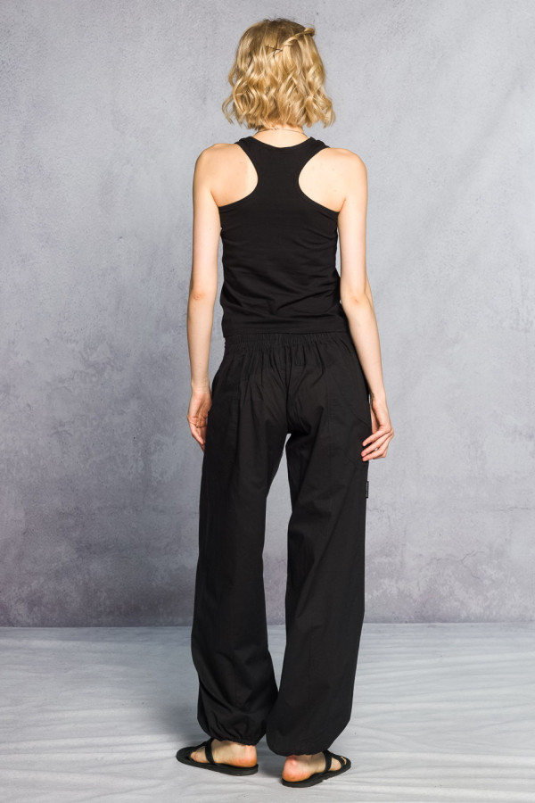 Женская чёрная майка борцовка из хлопка – Каладиум