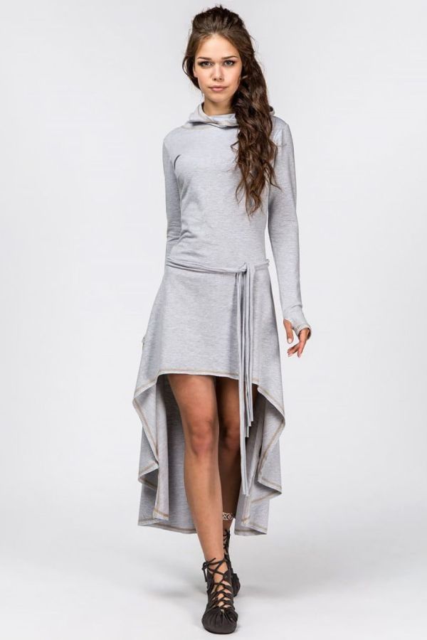 Серое асимметричное платье
