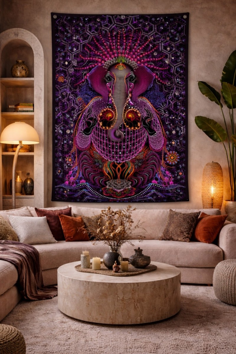 Флуоресцентный психоделический гобелен «Ganesh»