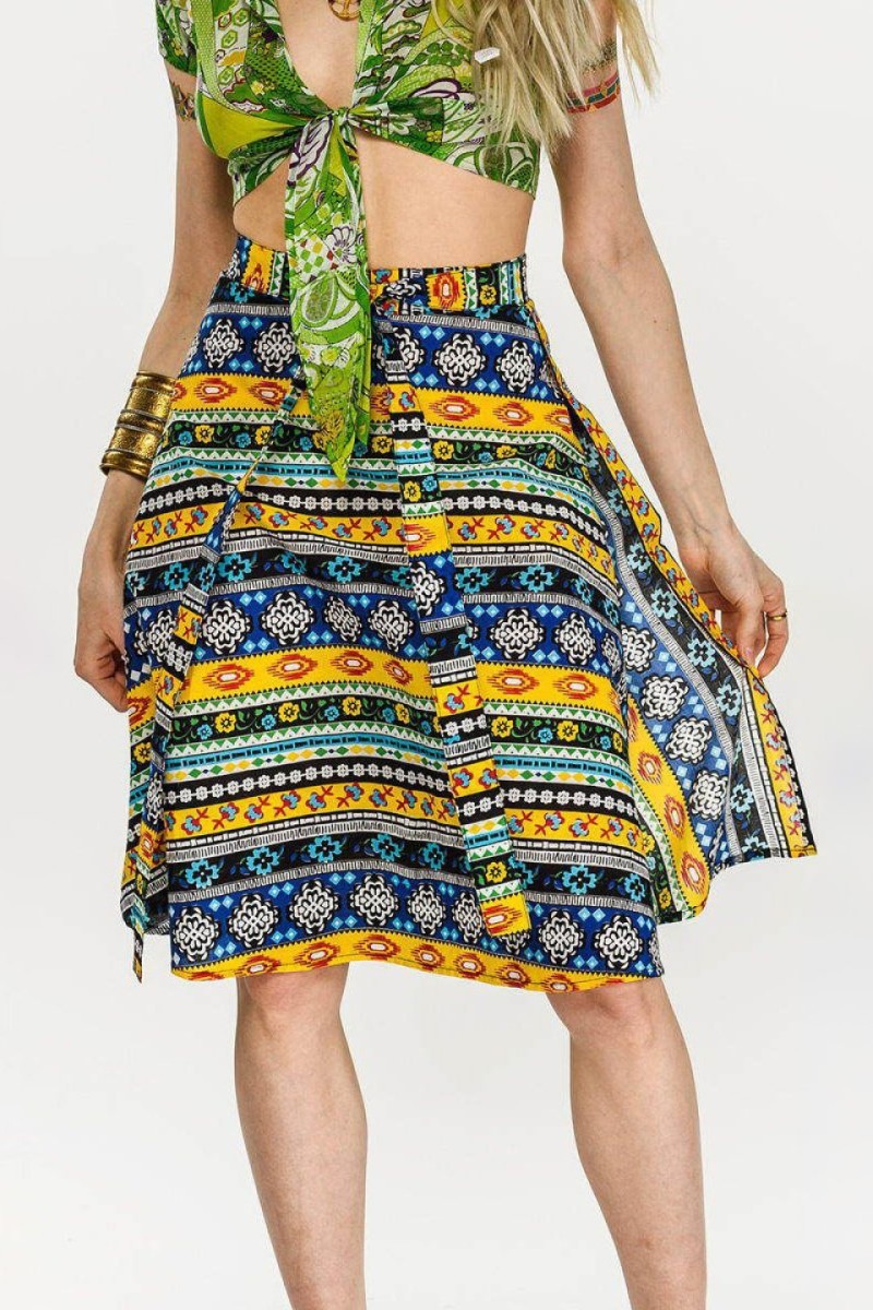 Яркая этническая юбочка на завязках из натурального хлопка «Этника»