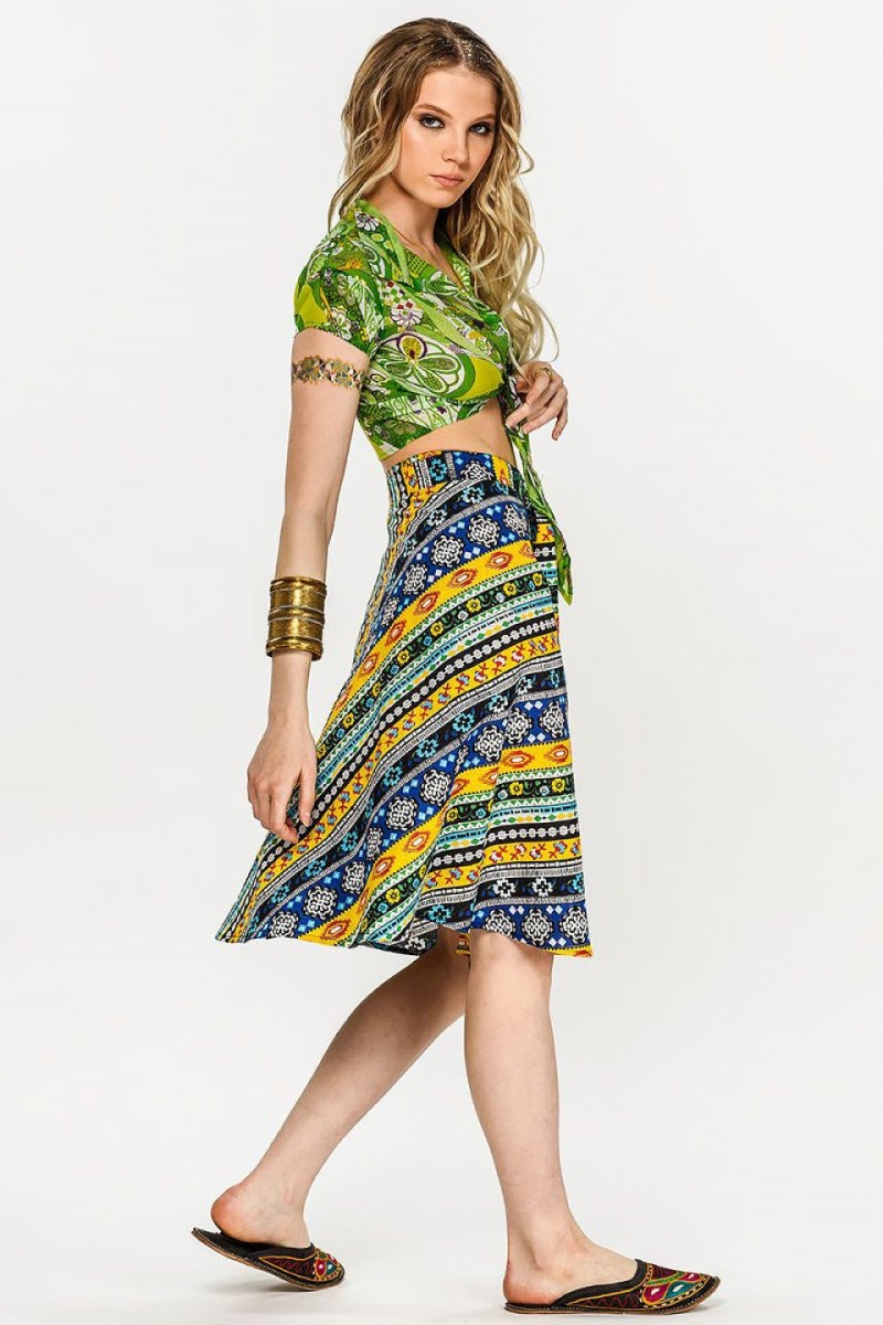 Яркая этническая юбочка на завязках из натурального хлопка «Этника»